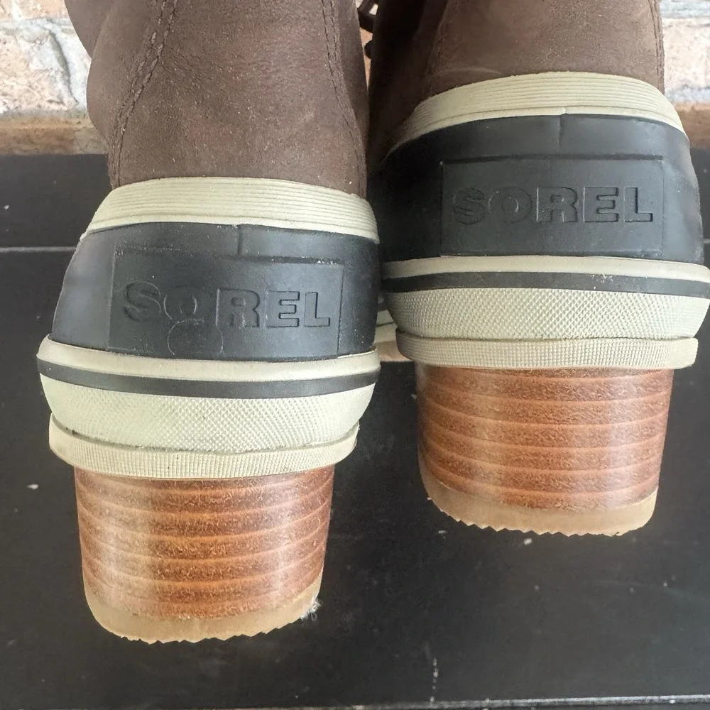 Sorel Womens Size 8.5 Black Brown Waterproof Leather Duck Boots Slimpack III